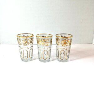 Vtg Fath Moroccan tea glasses white and gold